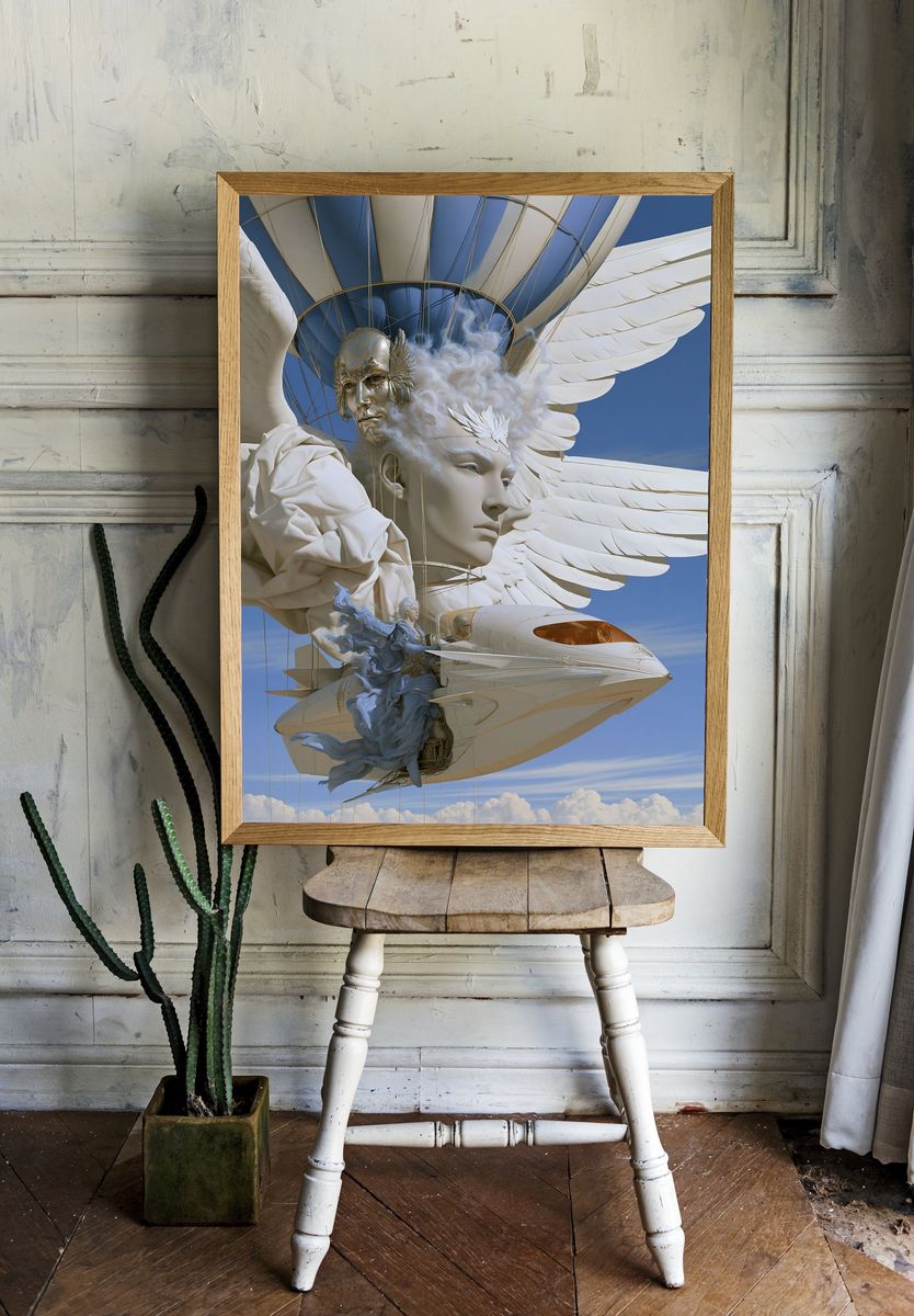 Celestial Airship Surrealism Print. room preview