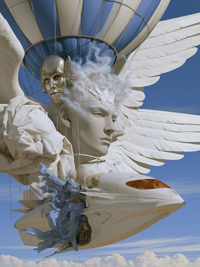 Celestial Airship Surrealism Print. poster