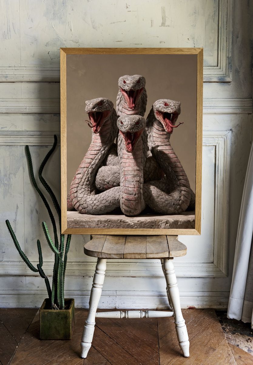 Four-Headed Cobra Surrealism Print. room preview