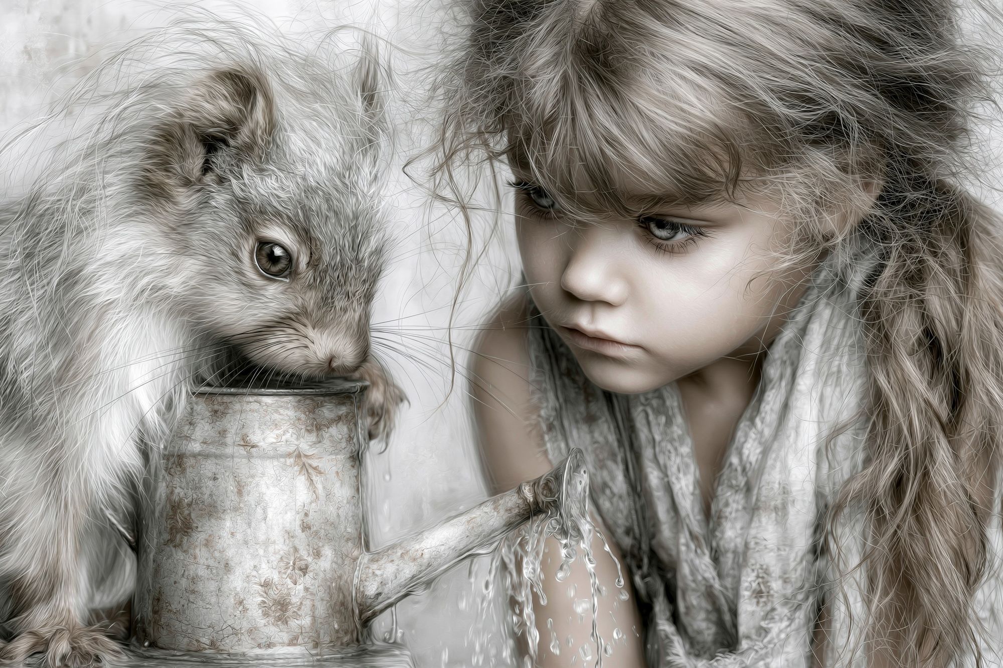 Girl and Rabbit Surreal Print. poster — fine-art art