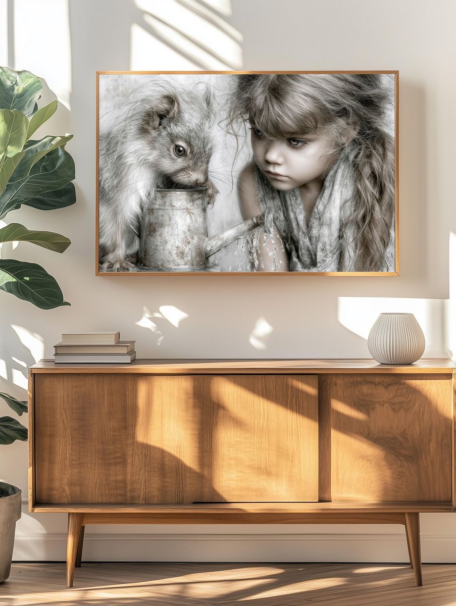 Girl and Rabbit Surreal Print. — room view 3