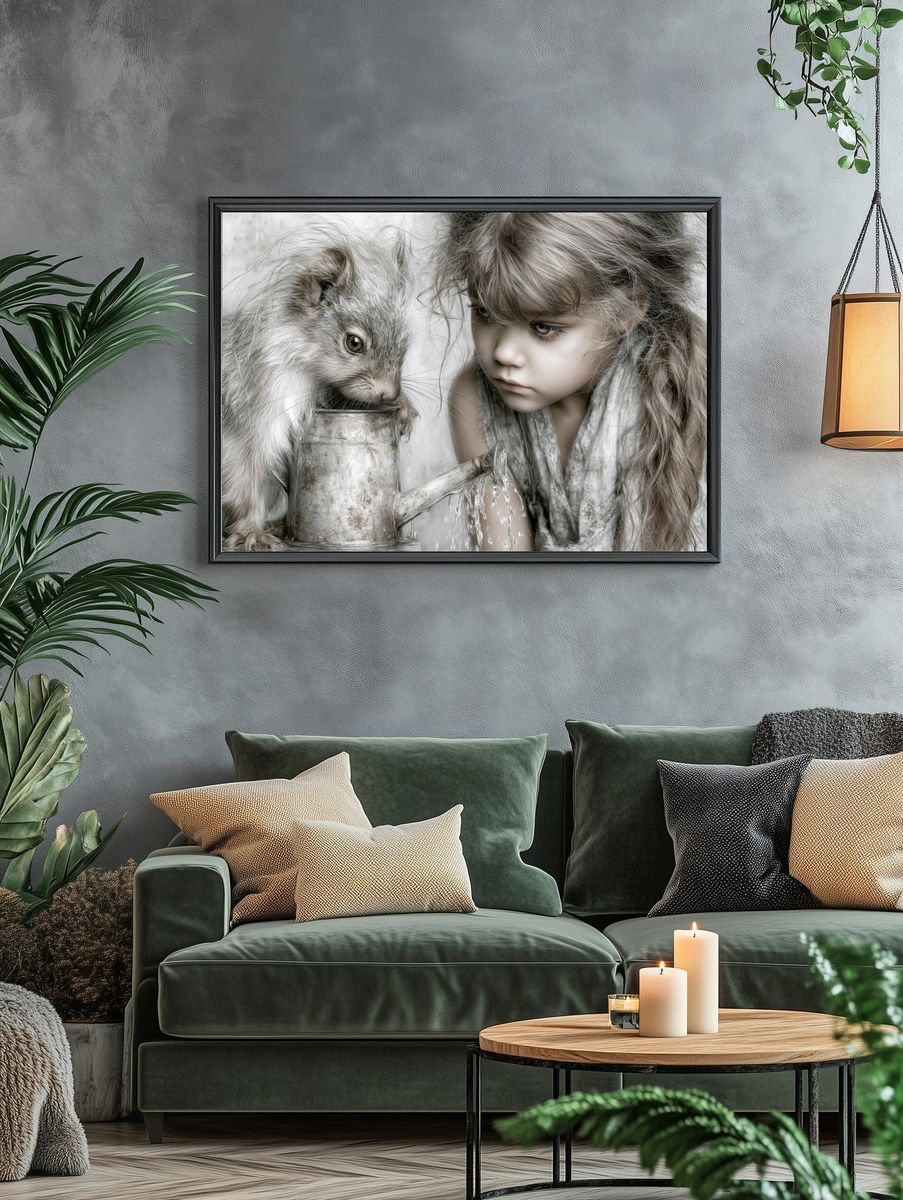 Girl and Rabbit Surreal Print. — room view 4