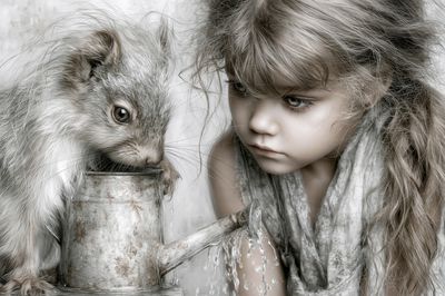 Girl and Rabbit Surreal Print. poster