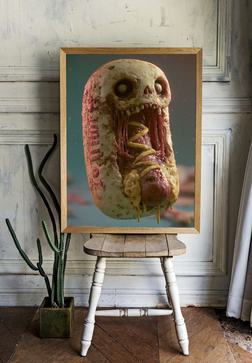 Surreal Skull Hot Dog Poster. room preview