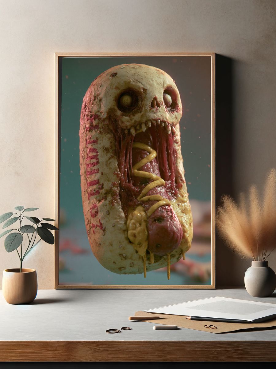 Surreal Skull Hot Dog Poster. — room view 2