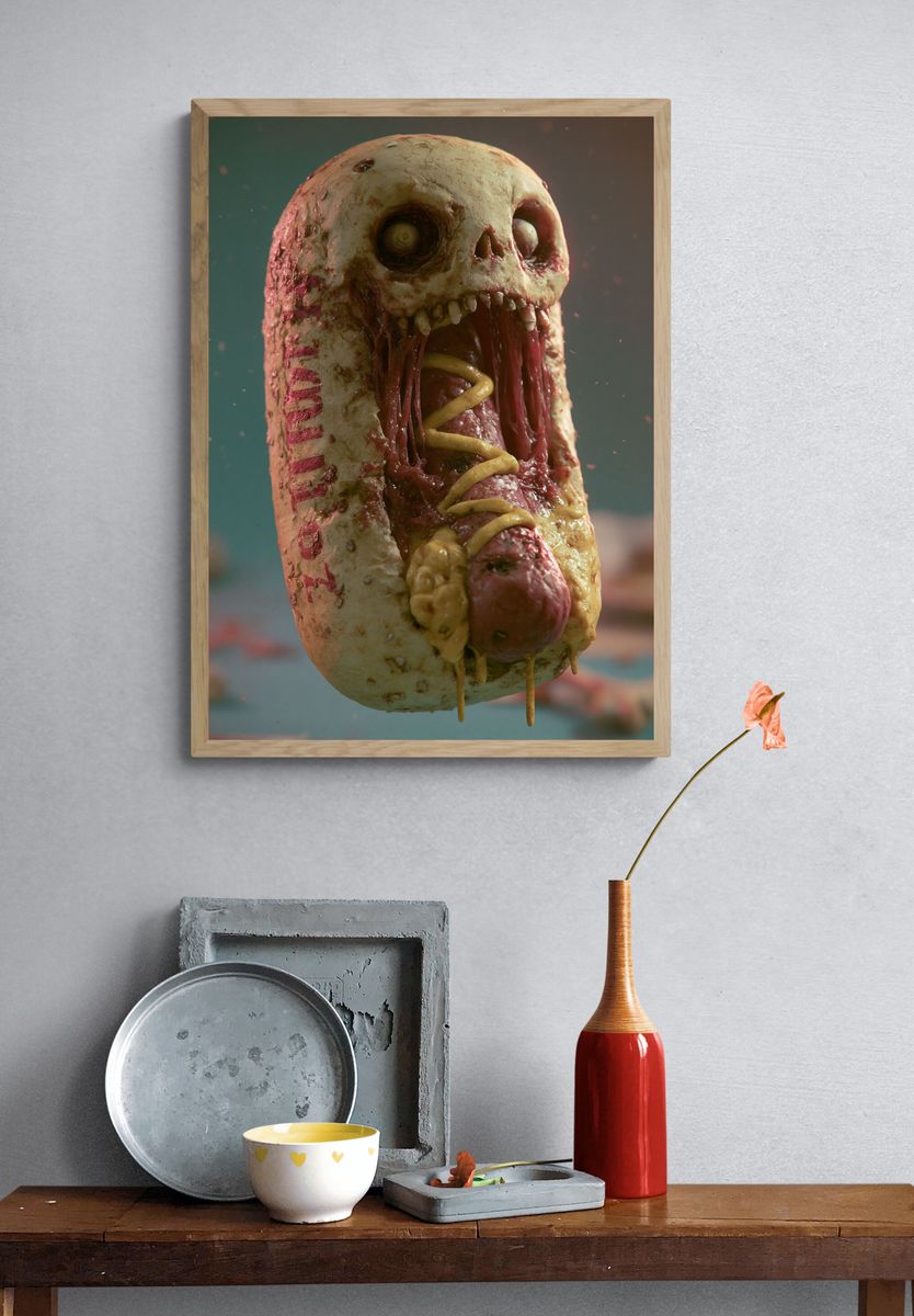 Surreal Skull Hot Dog Poster. — room view 3