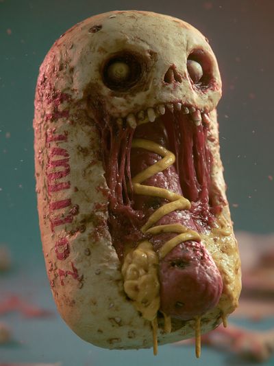 Surreal Skull Hot Dog Poster.
