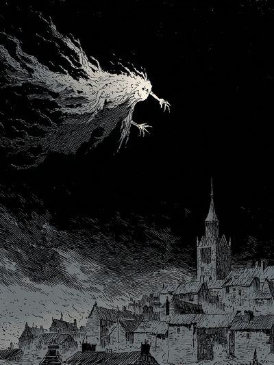 Surreal Night Village Print.