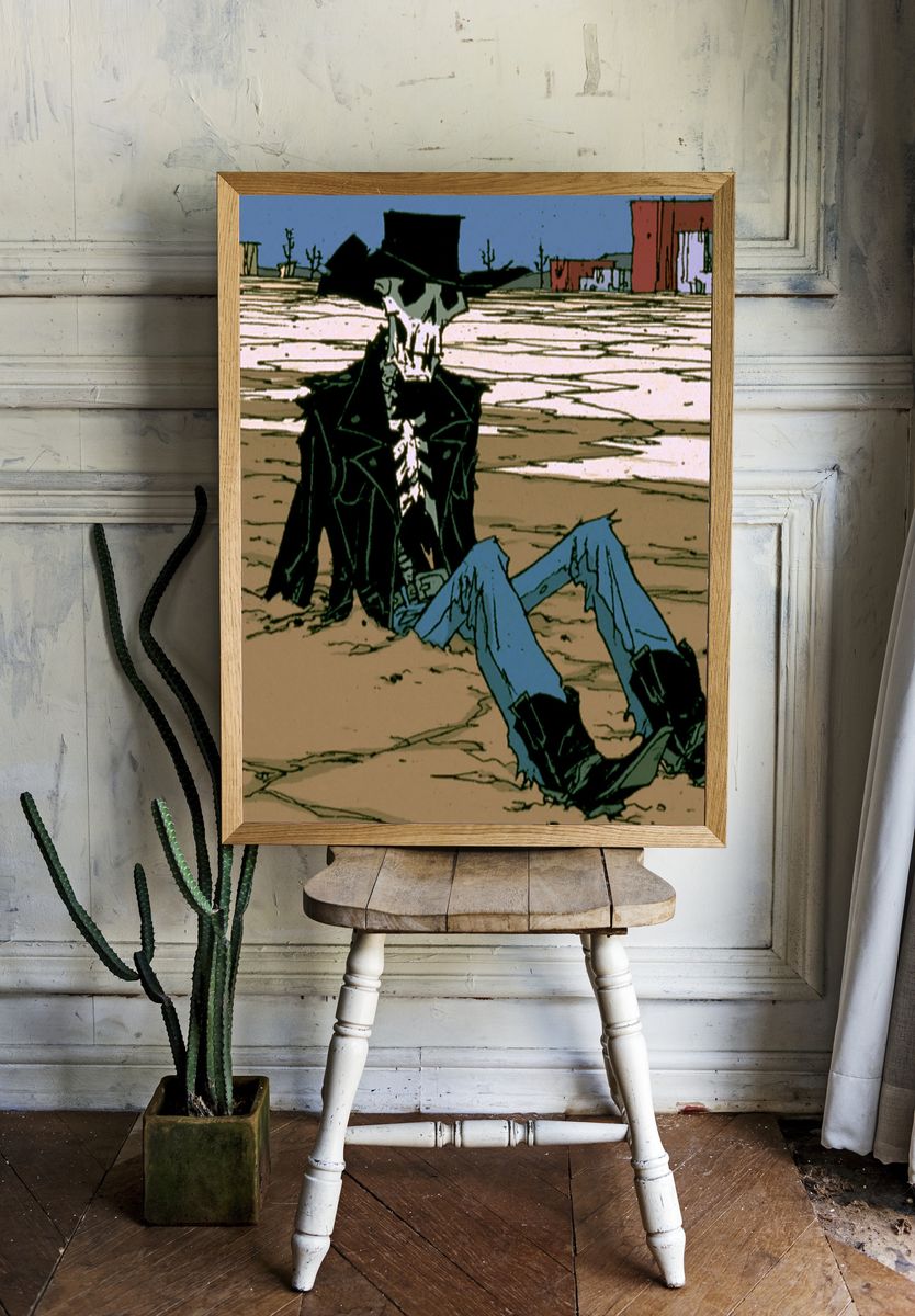 Surreal Cowboy Desert Print. room preview