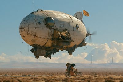 Desert Airship Surrealism Poster.