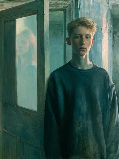 Boy in Doorway Surrealism Print.