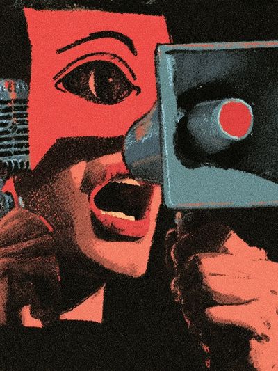 Surreal Megaphone Face Poster.