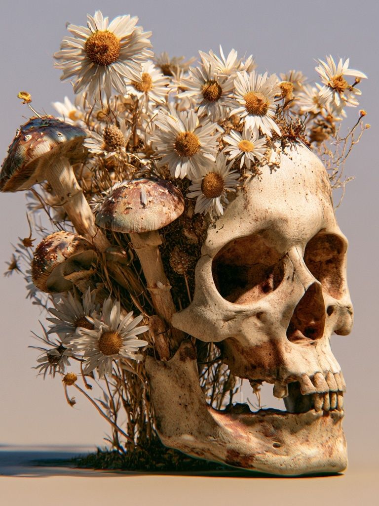 Floral Skull Surrealism Print. poster detail