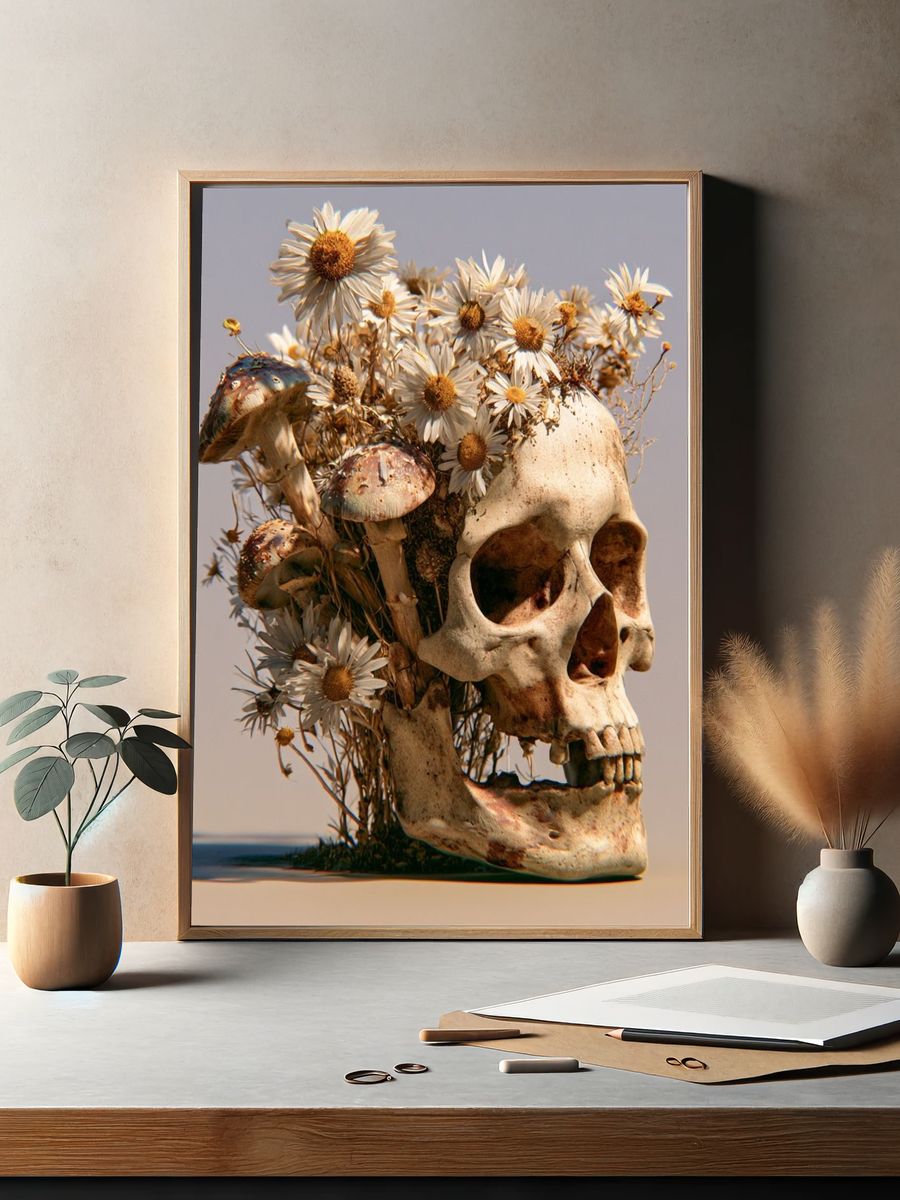 Floral Skull Surrealism Print. — room view 2