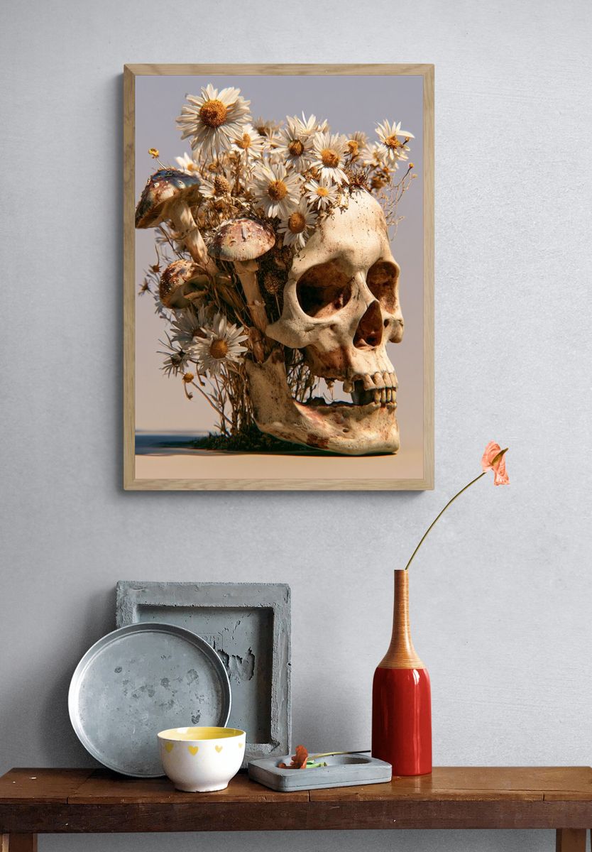 Floral Skull Surrealism Print. — room view 3