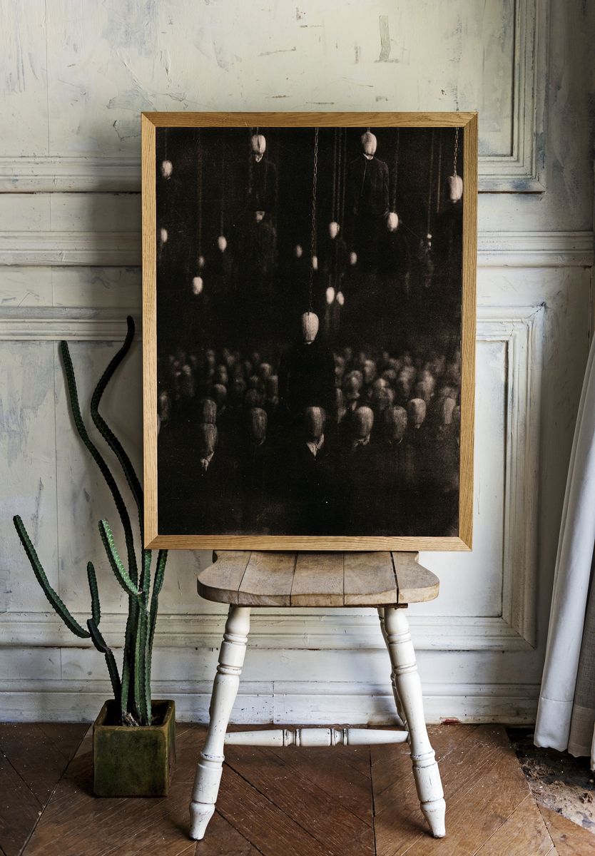 Suspended Figures Black-White Print. room preview