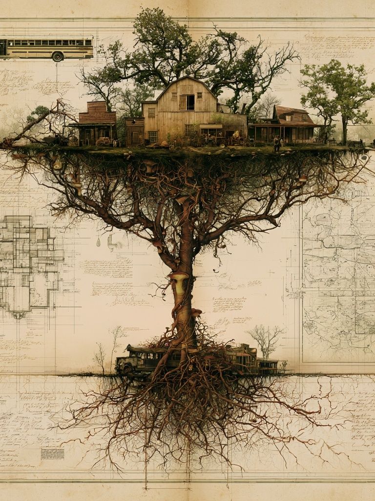 Surreal Tree House Landscape Print. poster detail