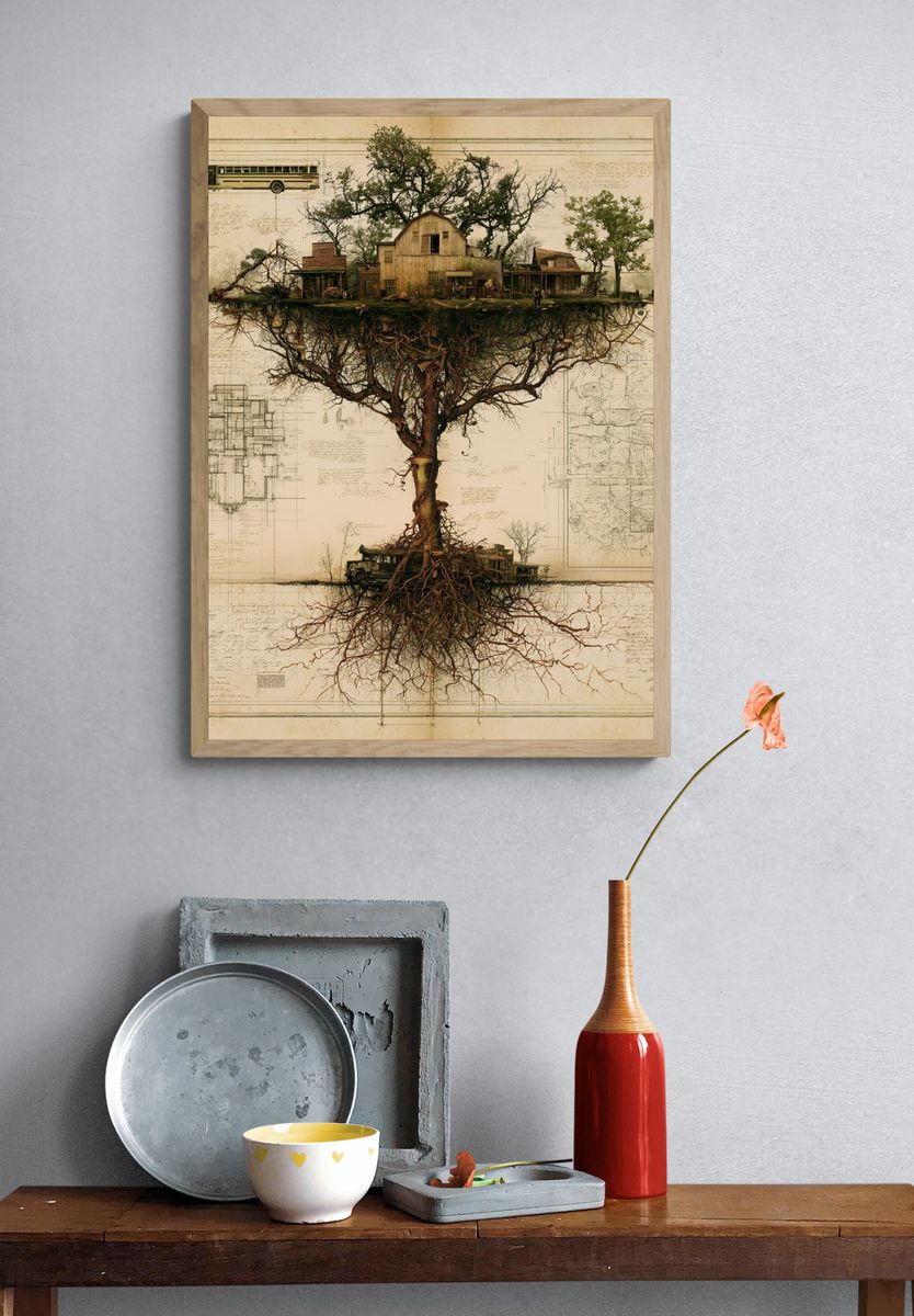Surreal Tree House Landscape Print. — room view 3