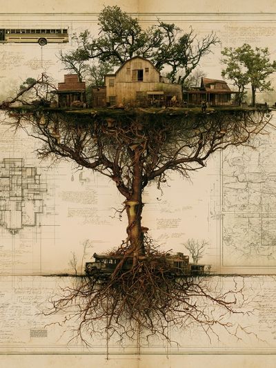 Surreal Tree House Landscape Print.