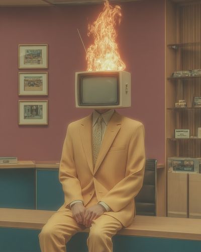 Burning TV Head Surrealism Poster. poster