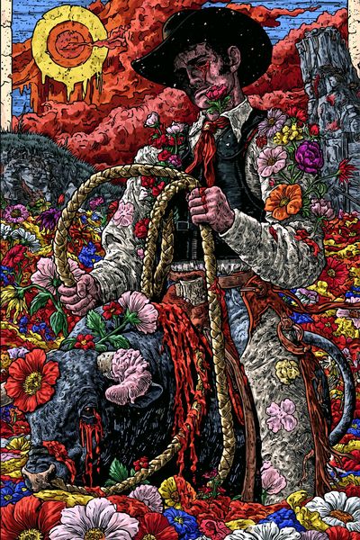 Floral Cowboy Surrealism Poster.