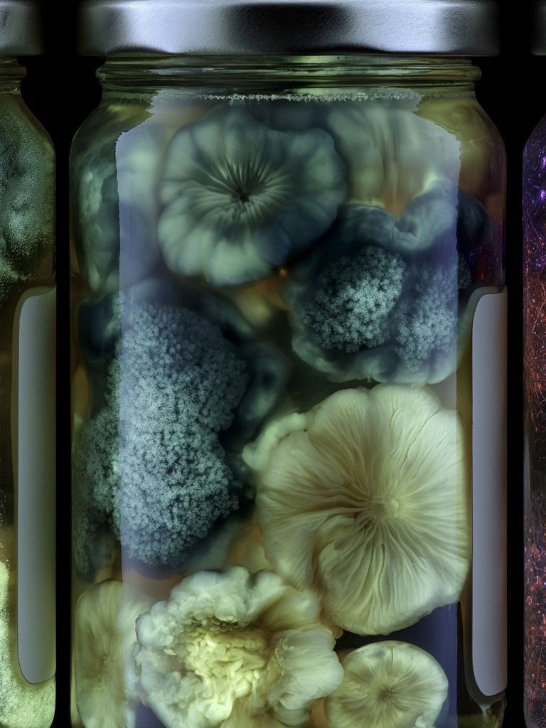 Bioluminescent Mushroom Jars Print. poster — fine-art art