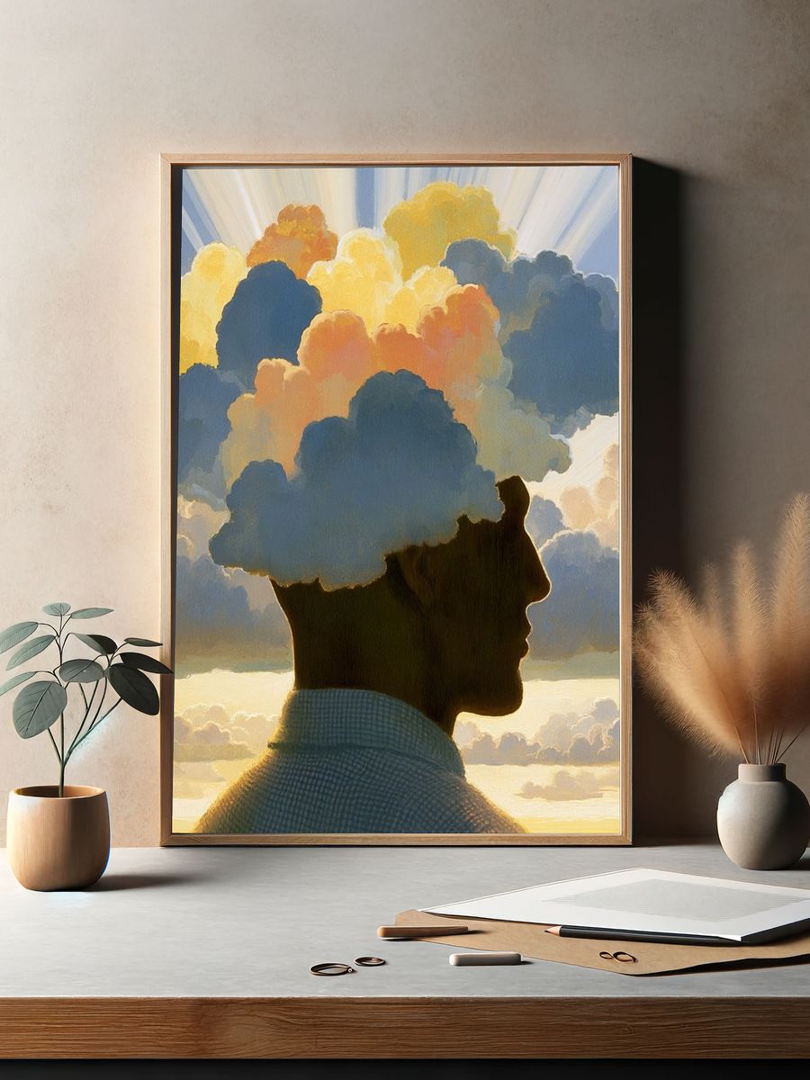 Cloud Head Silhouette Surrealism Print. — room view 2