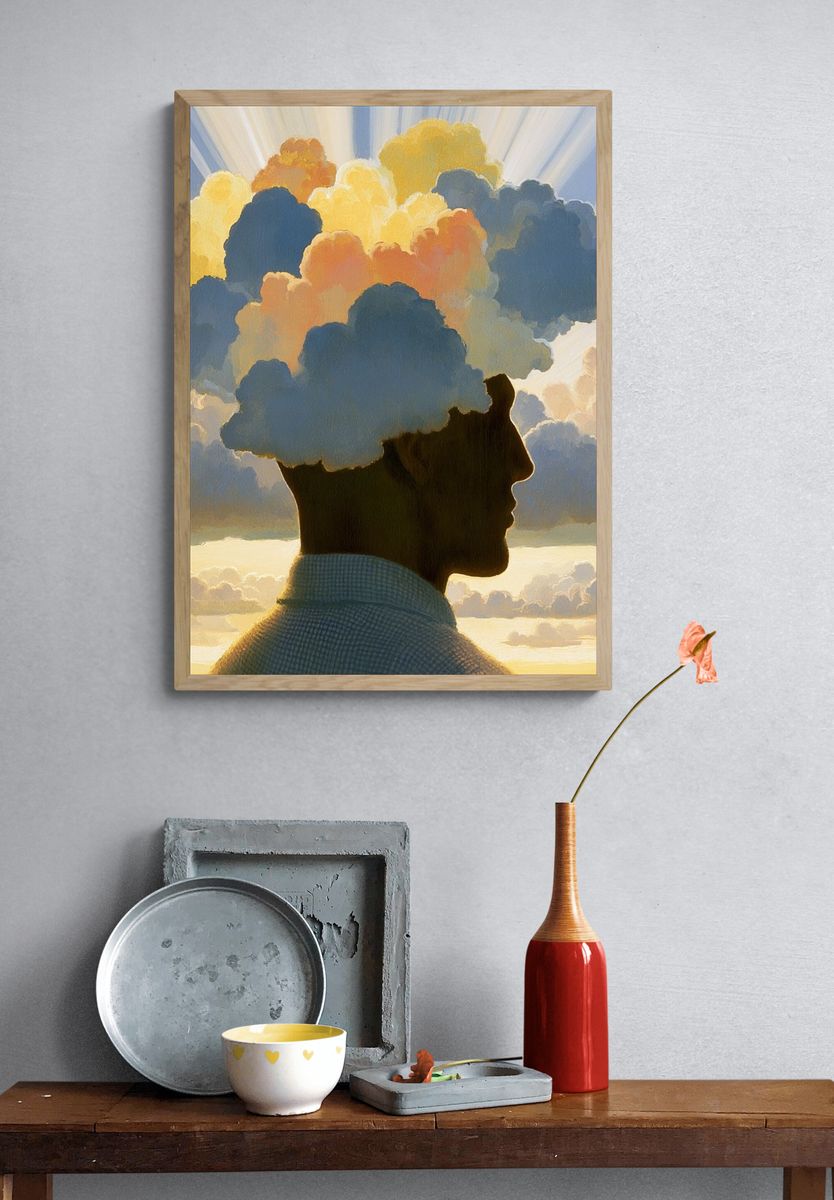 Cloud Head Silhouette Surrealism Print. — room view 3