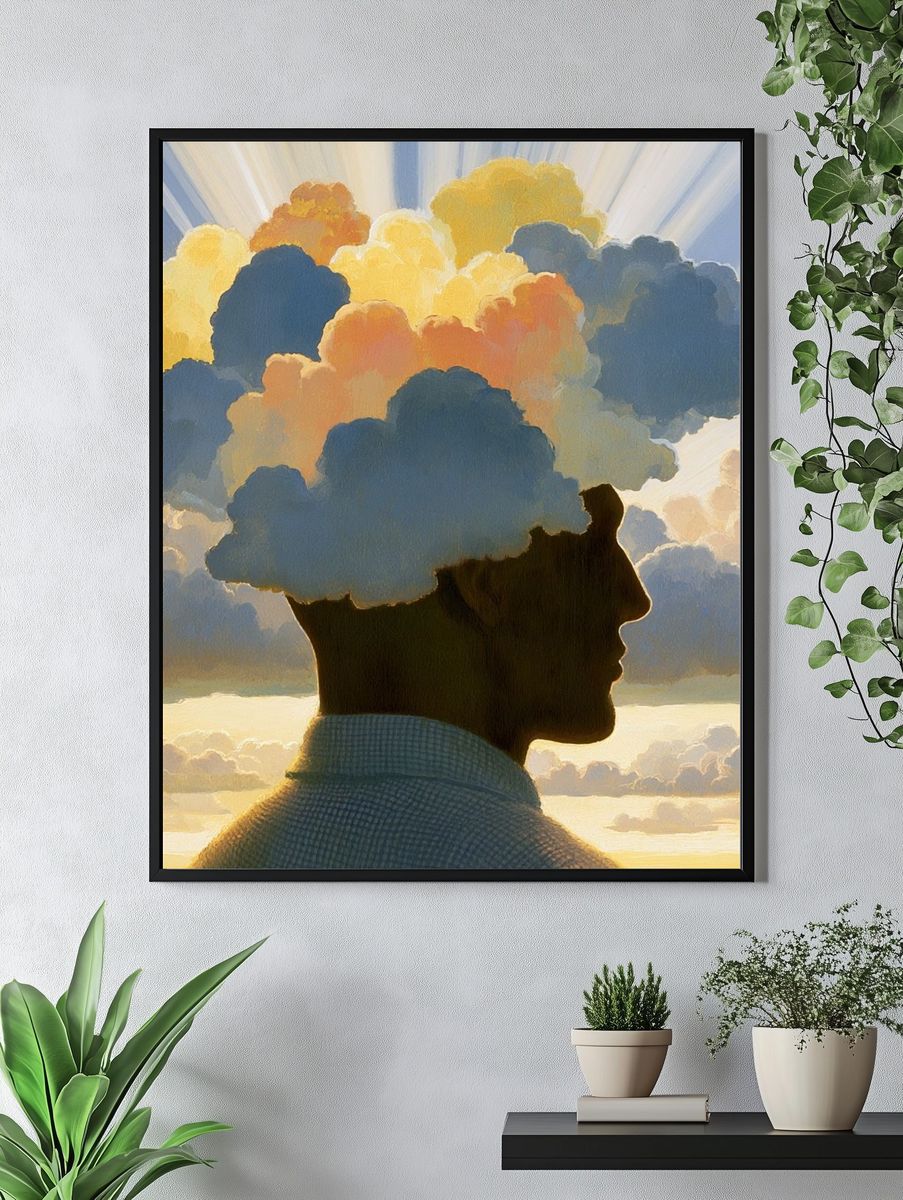 Cloud Head Silhouette Surrealism Print. — room view 4