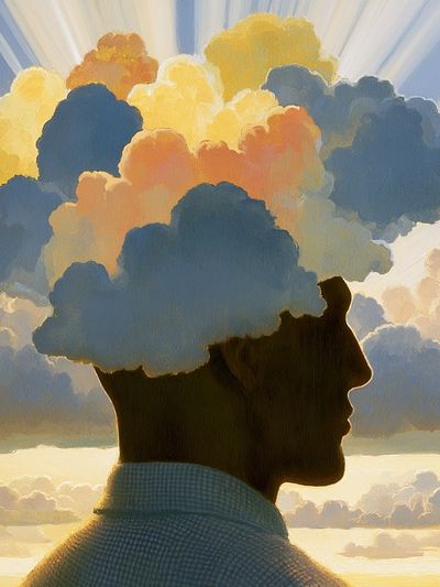 Cloud Head Silhouette Surrealism Print.
