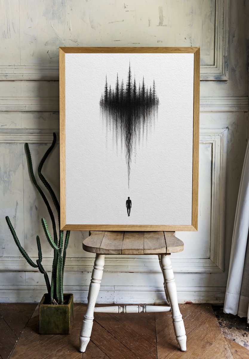 Forest Silhouette Surrealism Print. room preview