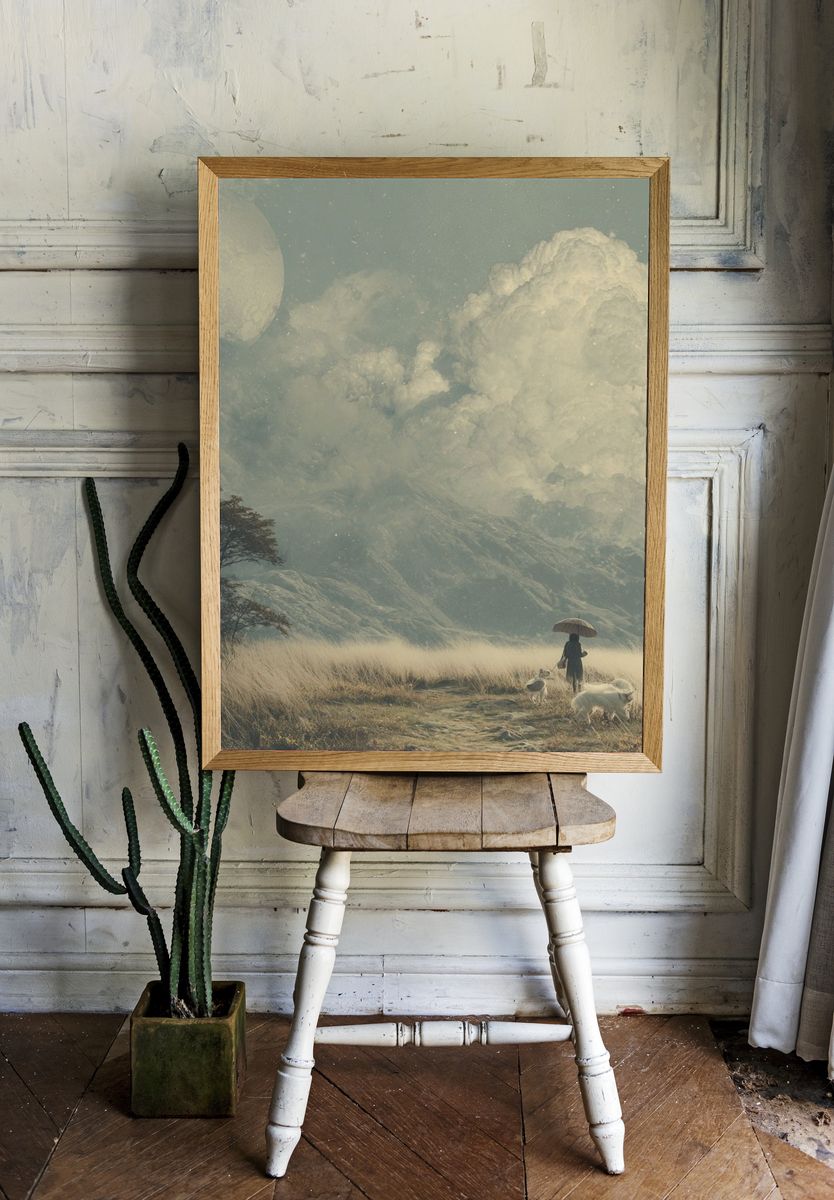 Dreamy Moonlit Landscape Print. room preview