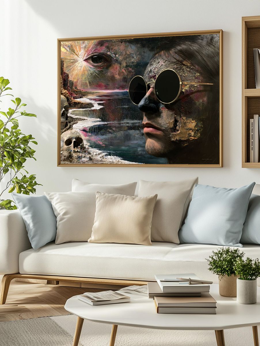 Surreal Face and Skull Print. — room view 2