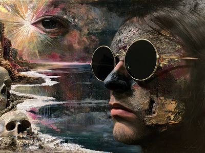Surreal Face and Skull Print.