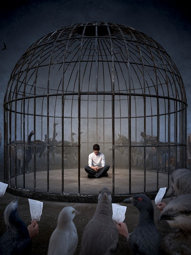 Caged Solitude Surrealism Poster. poster — fine-art art