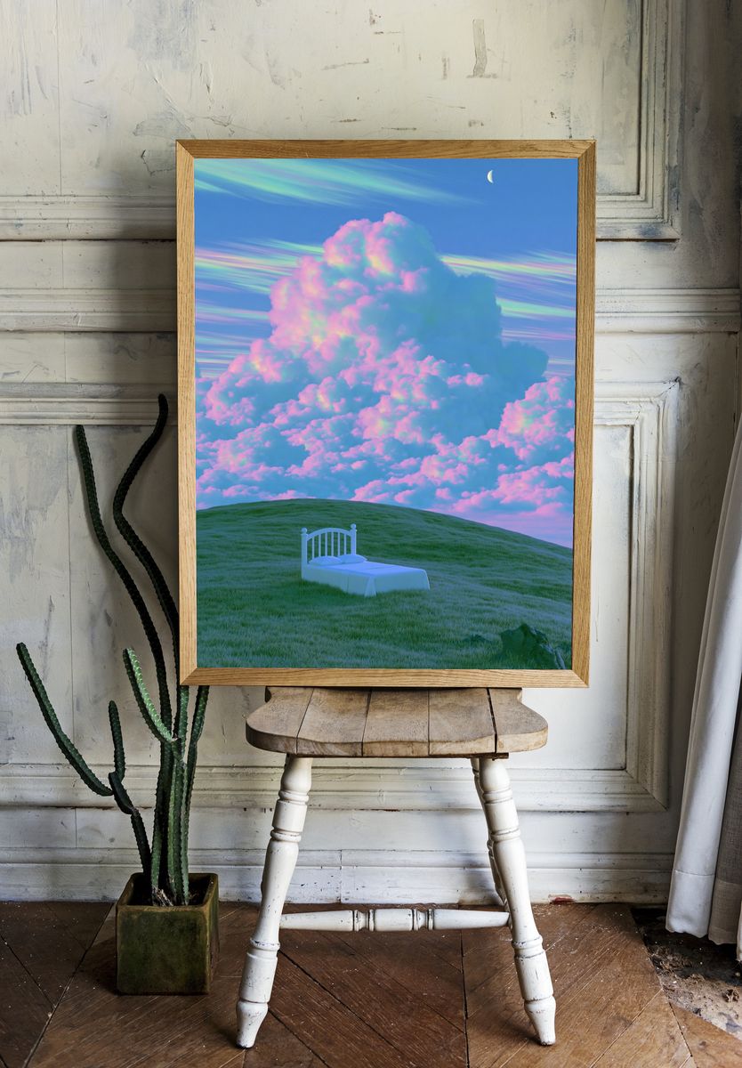 Dreamy Cloudscape Surrealism Poster. — room view 1