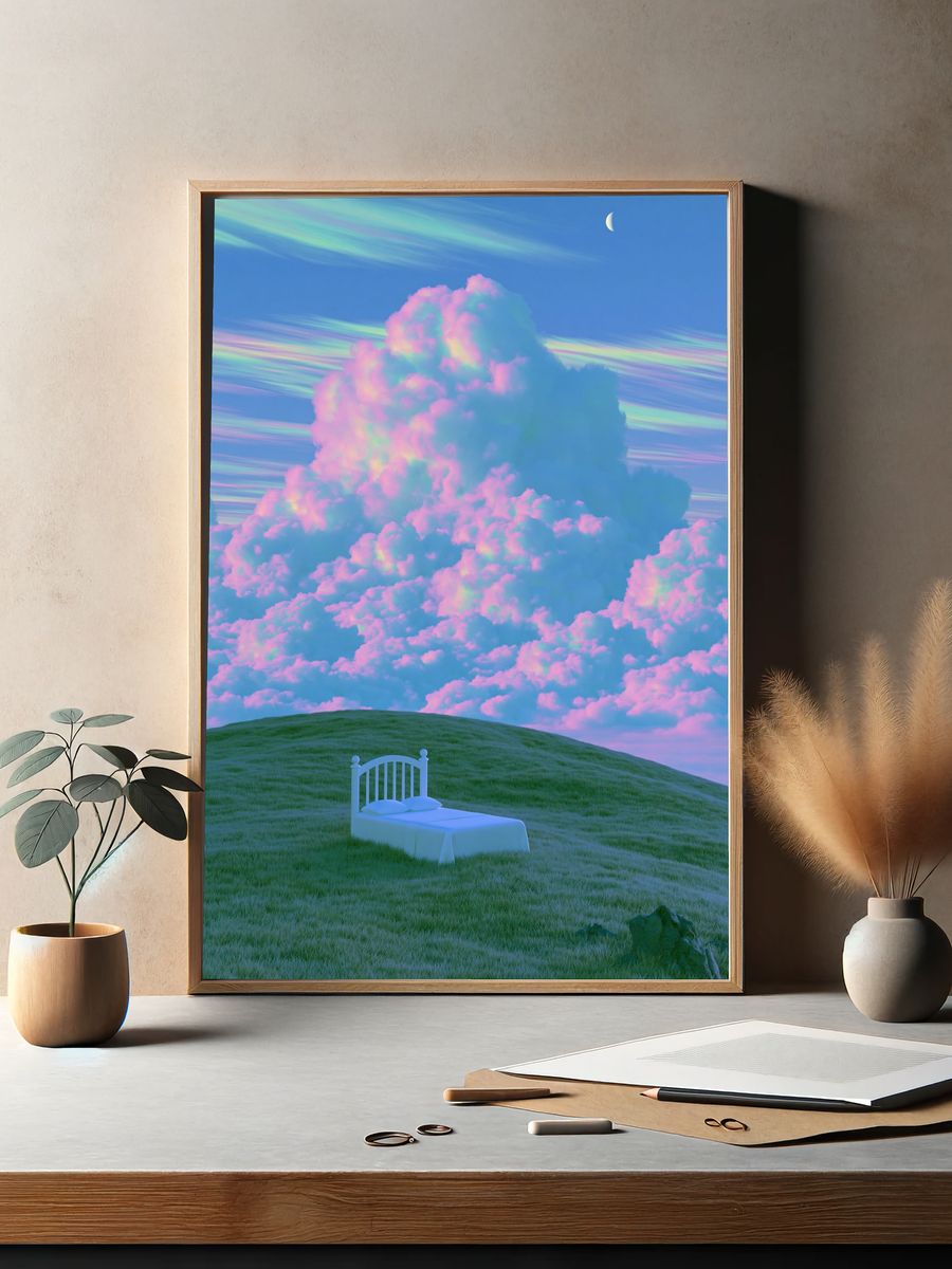 Dreamy Cloudscape Surrealism Poster. — room view 2