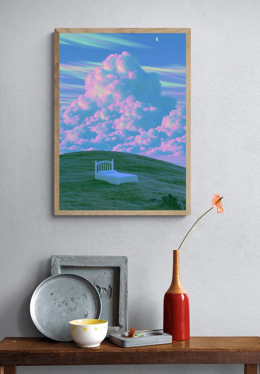 Dreamy Cloudscape Surrealism Poster. — room view 3