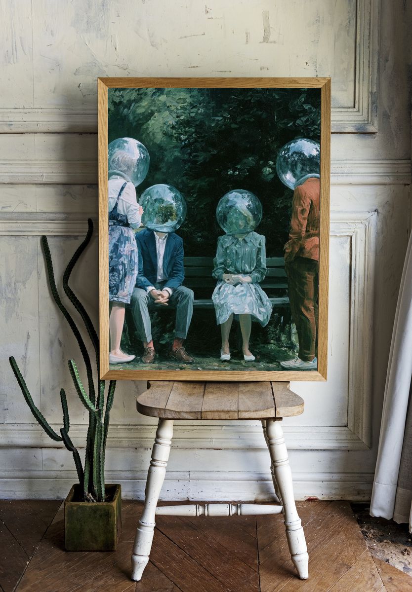 Surreal Glass Heads Illustration Poster. room preview