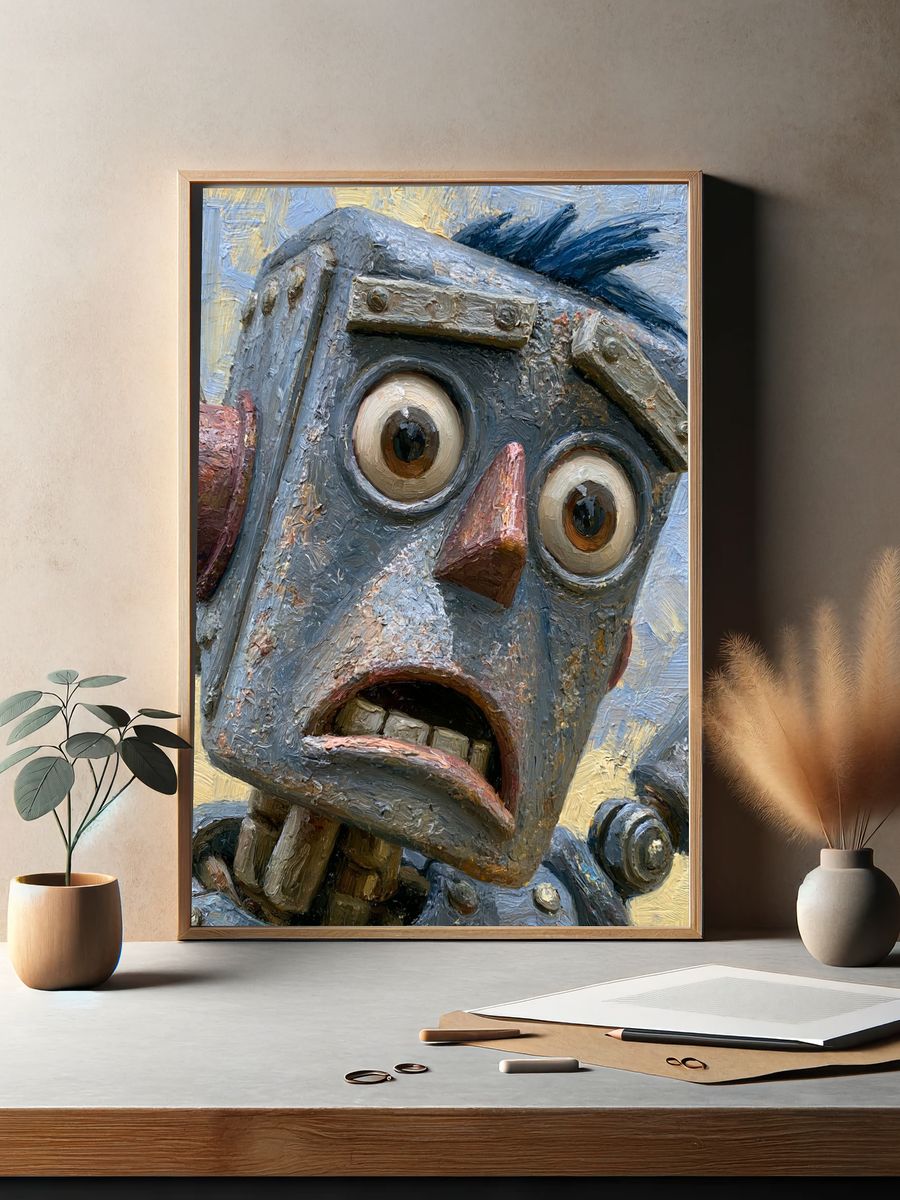 Mechanical Face Surrealism Print. — room view 2
