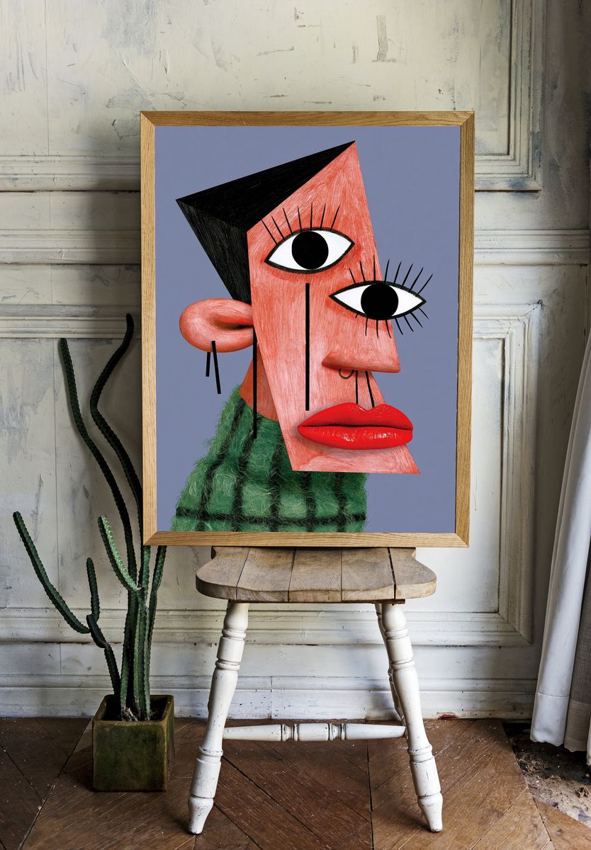 Surreal Cubist Face Print. — room view 1