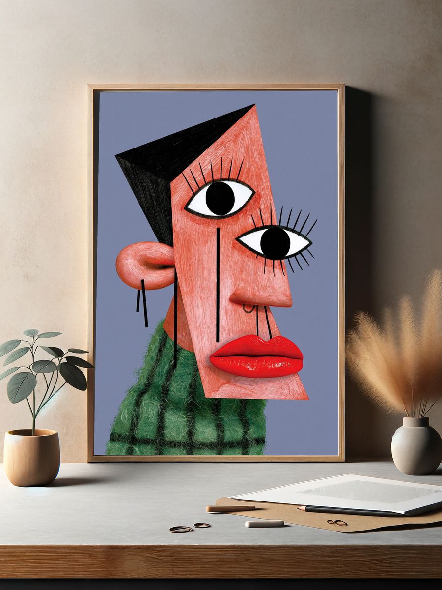 Surreal Cubist Face Print. — room view 2