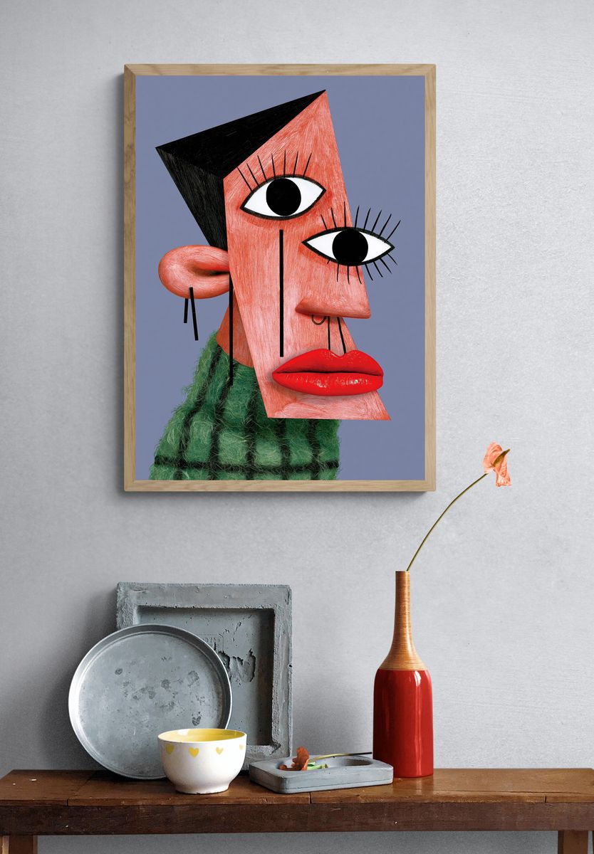 Surreal Cubist Face Print. — room view 3