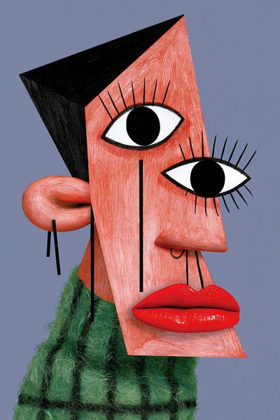 Surreal Cubist Face Print.