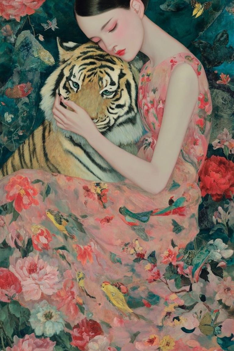 Girl and Tiger Surrealism Print. poster detail