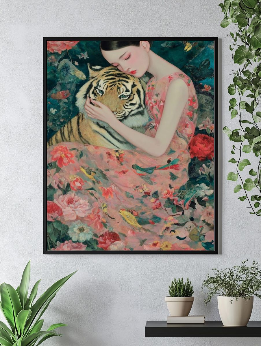 Girl and Tiger Surrealism Print. — room view 4