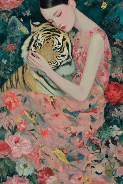 Girl and Tiger Surrealism Print.