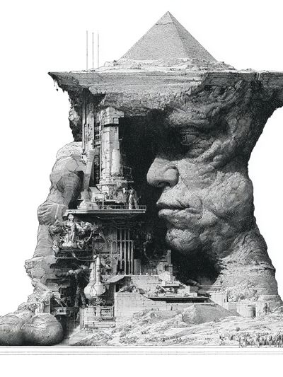 Surreal Pyramid Face Print.