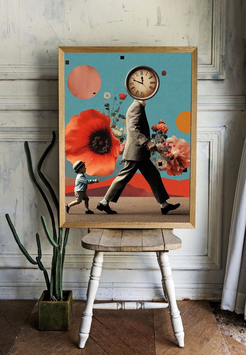 Surreal Clockhead Walk Poster. room preview