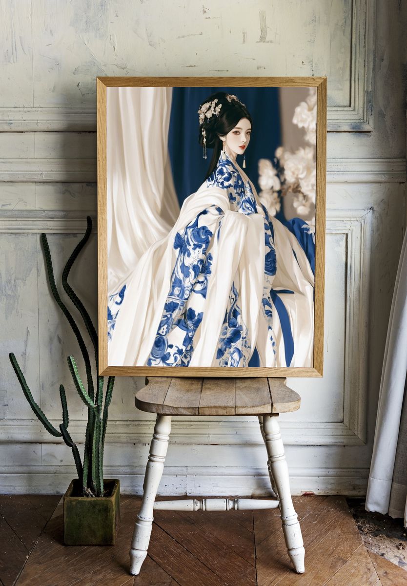 Blue Porcelain Hanfu Fashion Poster. room preview
